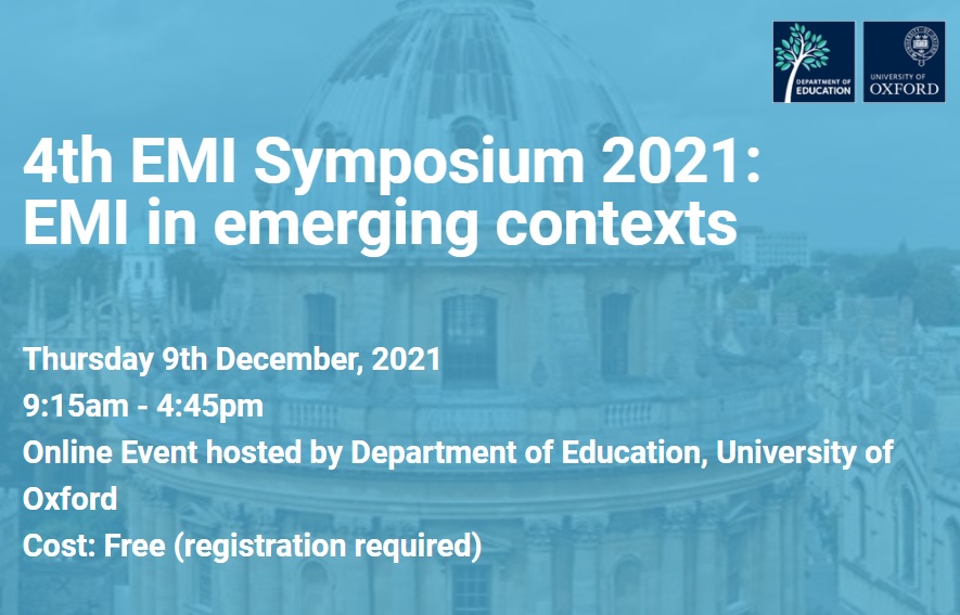 Read more about the article 【轉知】4th EMI Symposium 2021: ​EMI in emerging contexts 線上研討會資訊